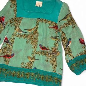 Anthropologie | Silk Bird Print Blouse